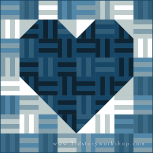 3rd Story Workshop - Quilts for Nova Scotia - Blue Rail Fence Heart